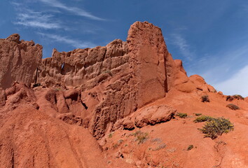 Northern Kyrgyzstan. Picturesque views of the famous Skazka Canyon, the clay mountain peaks of...