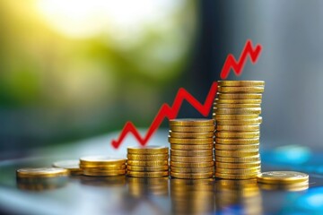 Stacks of coins with an upward trend line