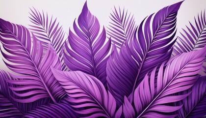 a vibrant pattern featuring purple palm leaves scattered against a light background creating a lively tropical aesthetic