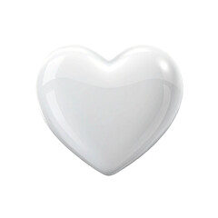 White Heart Shape with Glossy Finish on Transparent Background.