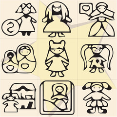 All kind of Doll N Toy vector Black and white set-22