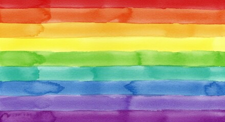 Obraz premium Watercolor painting of rainbow stripes, featuring red, orange, yellow, green, blue, and violet. Soft transitions between colors provide a harmonious and joyful tone, emphasizing diversity.