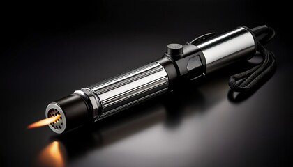 sleek professional grade kitchen torch in matte black and silver perfect for culinary tasks and adding touch of elegance to cooking