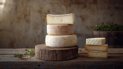 Cheese Medley: Assorted Varieties on Rustic Wooden Table

