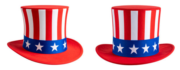 Classic Uncle Sam Top Hat with Stars and Stripes, front view, isolated on transparent background
