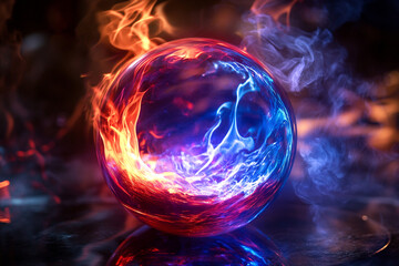 Magic orb igniting with red, blue, and purple flames 