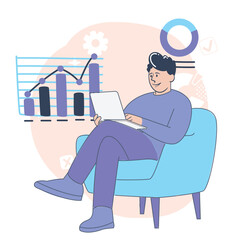 Man Analyzing Business Growth on Laptop Vector Illustration