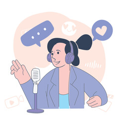 Happy Podcaster with Headphones Vector Illustration