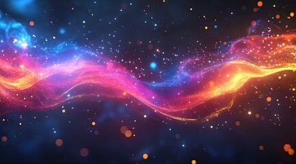 Fototapeta premium Cosmic energy flowing through nebula. A vibrant display of swirling, luminous streams of particles. Cosmic dust particles