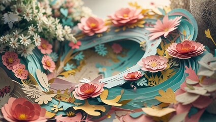 Paper-cut floral arrangement with pink and white flowers