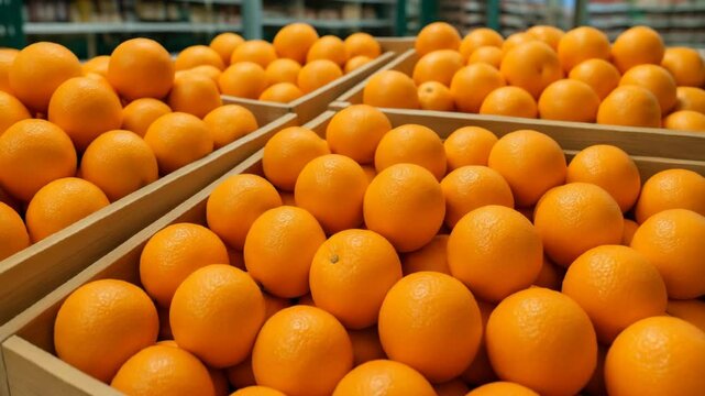 Cajas de naranjas en una tienda o mercado video.