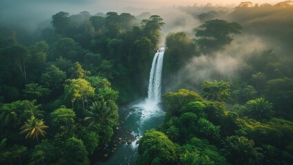 Fototapeta premium Tropical waterfall in lush green jungle