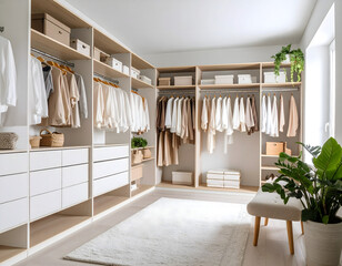 Modern Minimalist Walk in Closet Interior Design with Neutral Colors and Abundant Storage