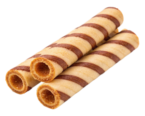 Brown striped wafer rolls isolated on transparent background
