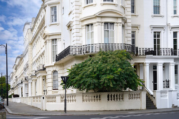 Typical white stucco apartment block in central London