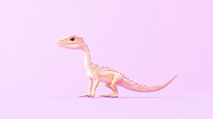 Fototapeta premium Minimalist cartoon of a small Coelophysis on a soft lilac background