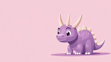 Fototapeta premium Cute minimalist cartoon Styracosaurus on a pale plum background