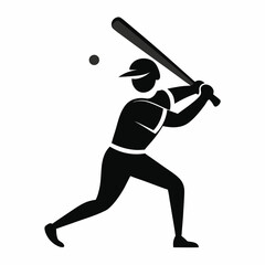 Silhouette of a baseball player hitting ball with bat in action sports scene