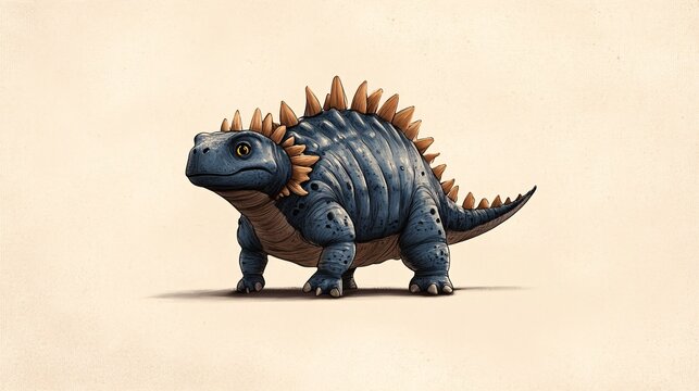 Minimal cartoon Edaphosaurus standing calmly on a light linen background