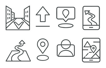 Ar navigation outline icons set – maps, guidance, and direction symbols collection