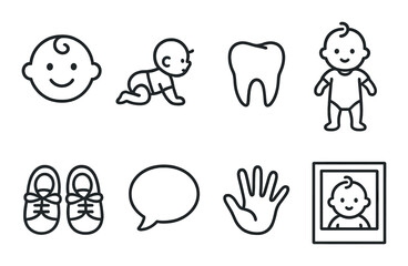 Baby milestone icons set – silhouette, first year and developmental symbols