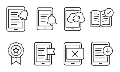 Ebook notifications silhouette icons set &ndash; alert, message and update graphics