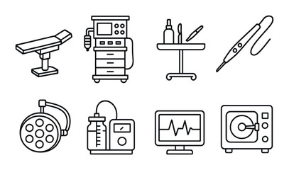 Healthcare and medical silhouette icons set – surgical, hospital and clinic symbols