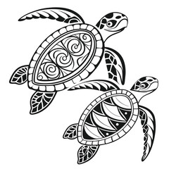 "Tribal Turtle Illustration &ndash; Aquatic Animal with Waves"

