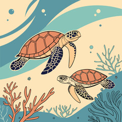 "Tribal Sea Turtles – Stylized Ocean Animal Vector Art"

