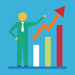 Business growth concept with a 3D bar graph and a businessman illustrating financial success and market progress