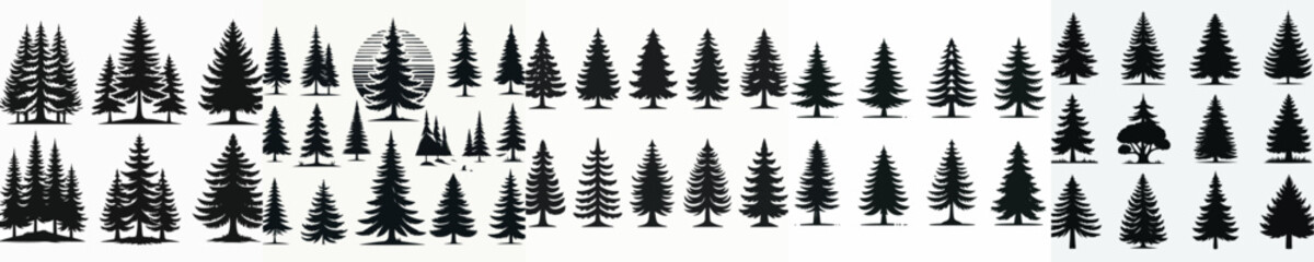 Fototapeta premium Vector set image silhouette of pine tree.