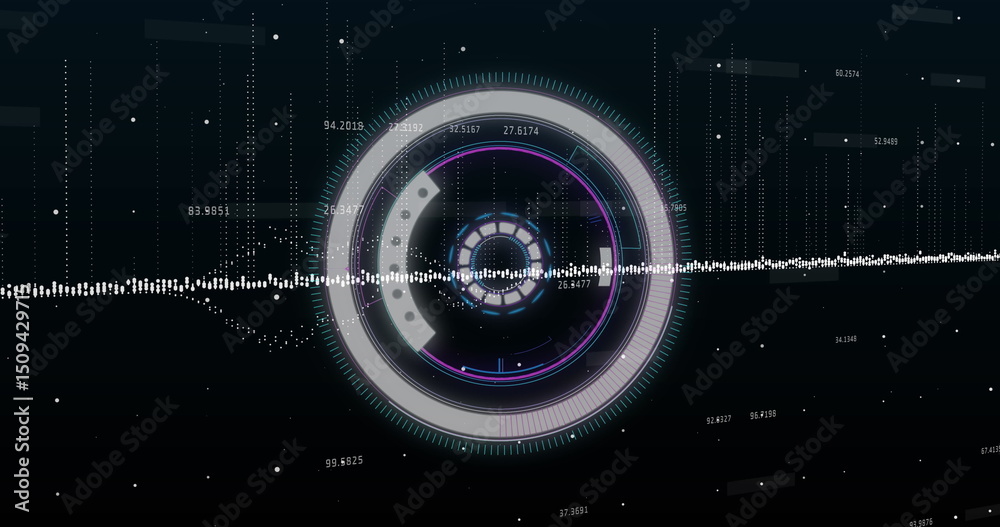 Poster image of scope scanning and data processing over purple background