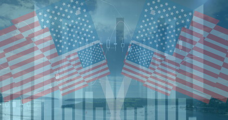 Image of data processing over flags of usa