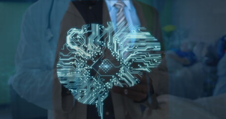 Image of data processing over caucasian male doctor with patient