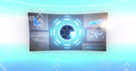 Image of data processing on screen over light blue background