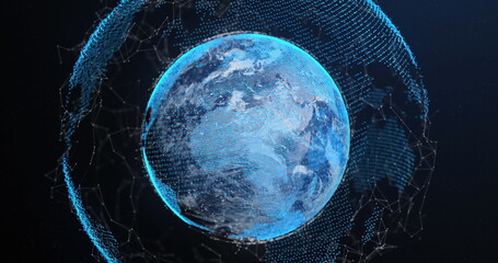 Image of spinning globe over dark background