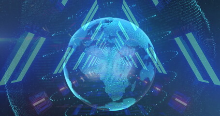 Image of spinning globe over dark background