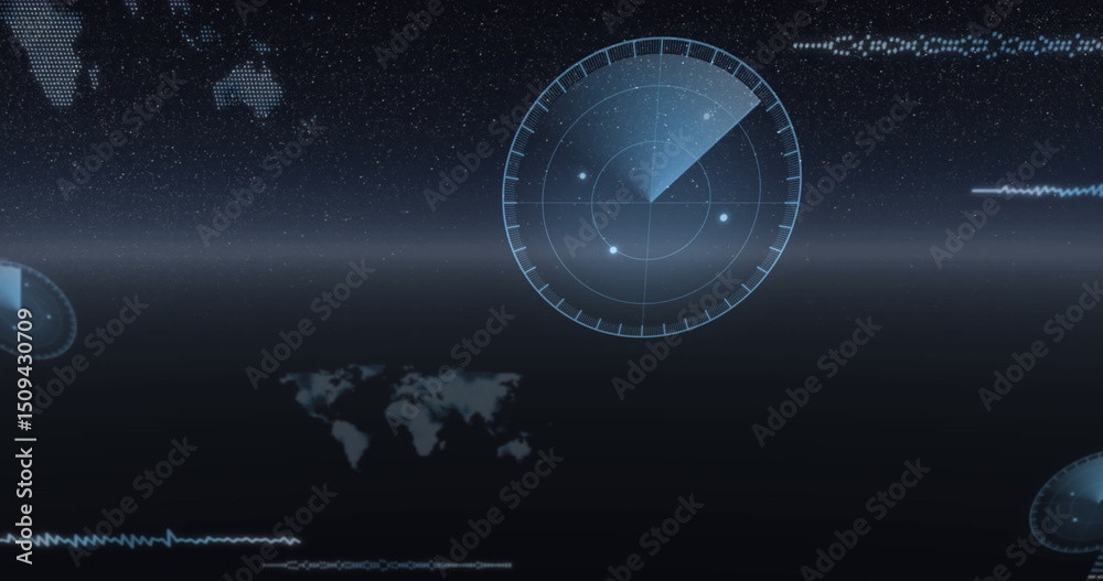 Poster image of interface with data processing against space in background