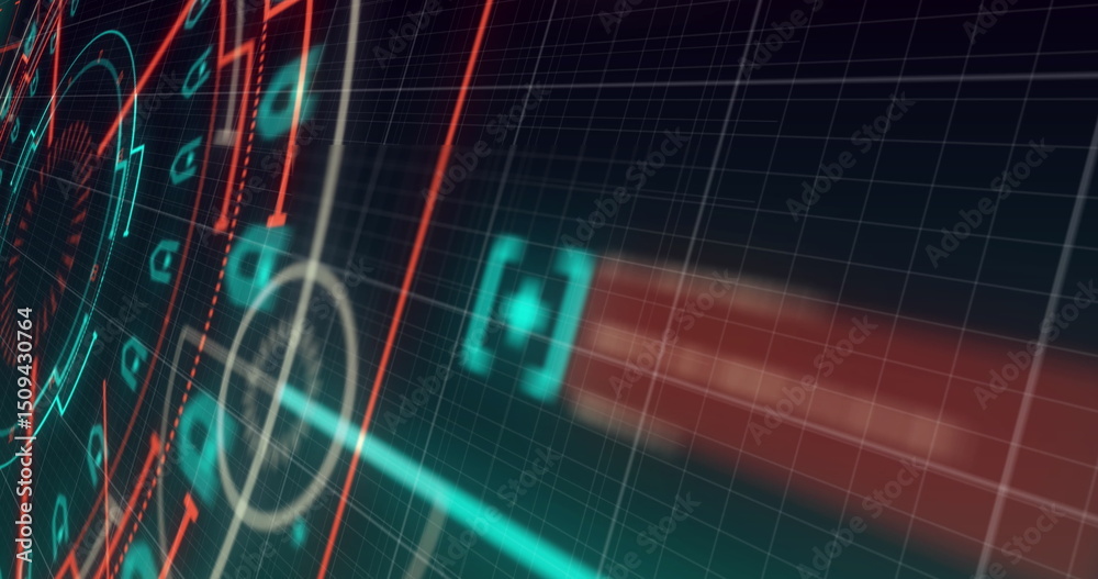 Poster image of grid and particles forming helix over grid over grid over grid over green an