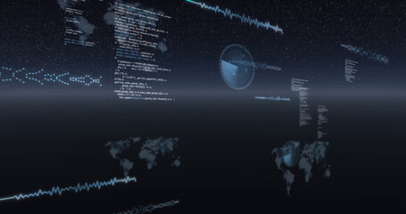 Image of data and graphs on black background