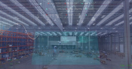 Image of data processing over empty warehouse