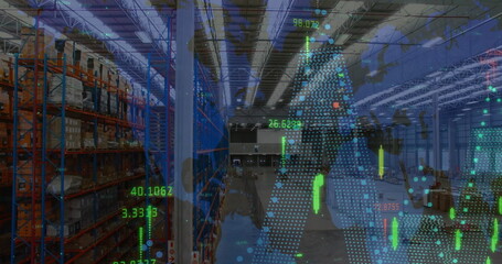 Image of data processing over empty warehouse