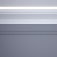 Part of the interior with cornices on the ceiling and walls. 3D render.