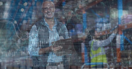 Image of data processing over diverse workers in warehouse