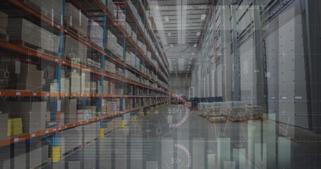 Image of financial data processing over warehouse