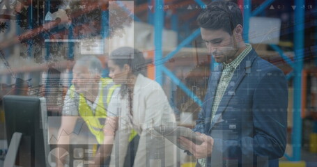 Image of data processing over diverse workers in warehouse