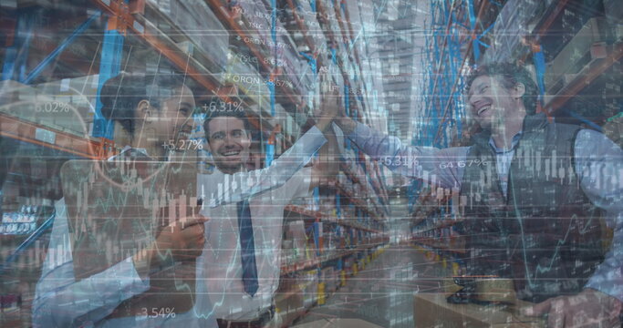 Image of data processing over diverse workers in warehouse - Powered by Adobe