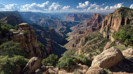 Naklejka premium Panoramic View of Grand Canyon's South Rim Showcasing Vastness and Dramatic Landscape 