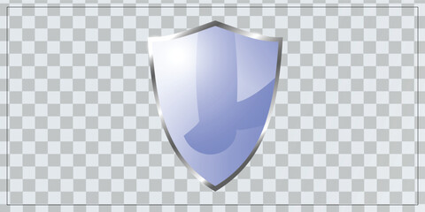Transparent Glossy Blue Glass Shield with Neon Glow Effect and Soft Light on Checkerboard Background for Security Design
