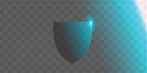 Transparent Modern Glass Shield with Blue Neon Light Outline on Checkerboard Background for Security and Tech Design